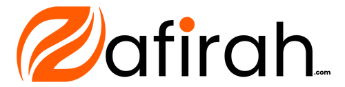 The logo for afirah.com, featuring a stylized orange circular emblem with white swooshes alongside the lowercase black text 'afirah.